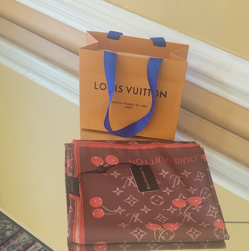 LOUIS VUITTON Vintage LV Monogram Perfo Scarf Wrap Dot Brown Orange - Picture 2 of 10